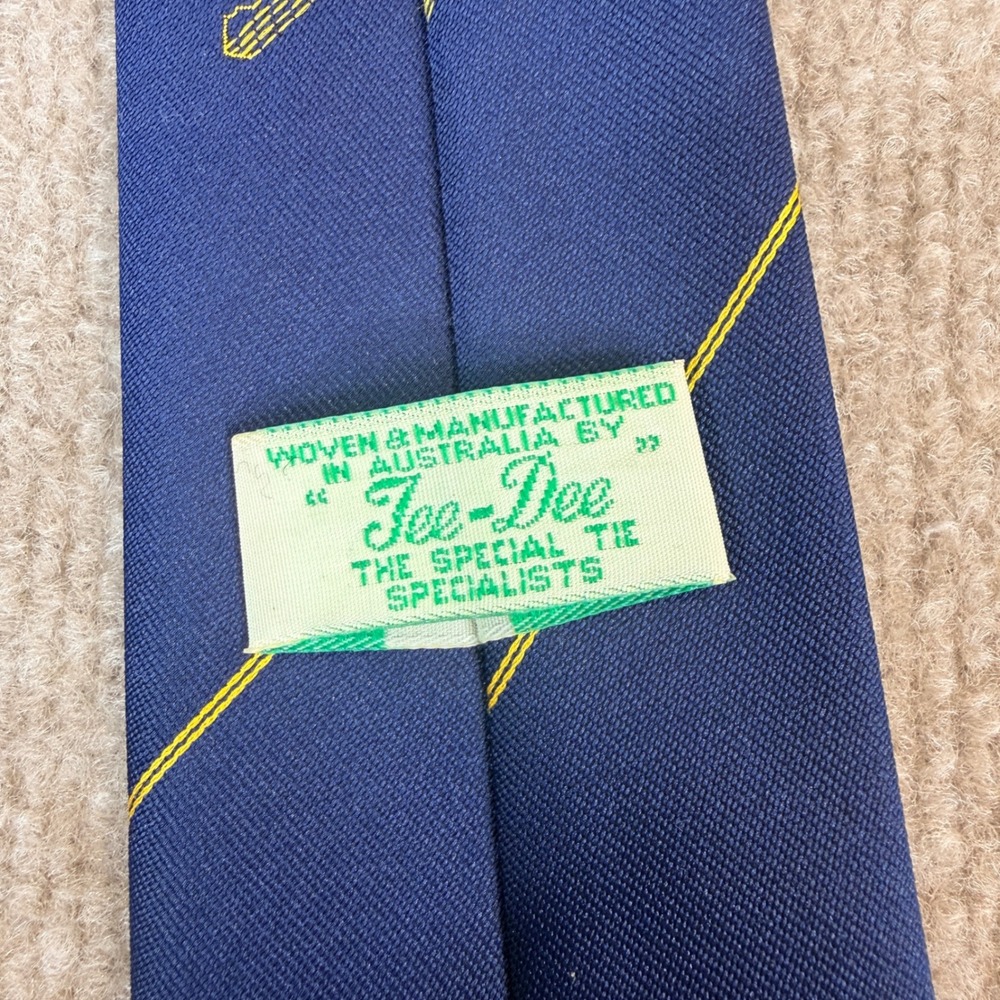 Tee Dee Navy Blue Yellow Stripe Key Pattern Neck Tie Woven Australia Specialists - Picture 2 of 10